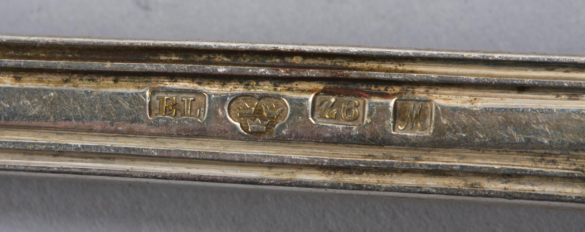 PARTI BESTICK, 5 st, silver, bla Eric Gustaf Stenquist, Enköping 1858.