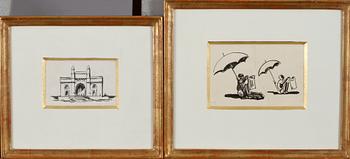 KURT JUNGSTEDT, tusch på papper, 7 st, delvis signerade.