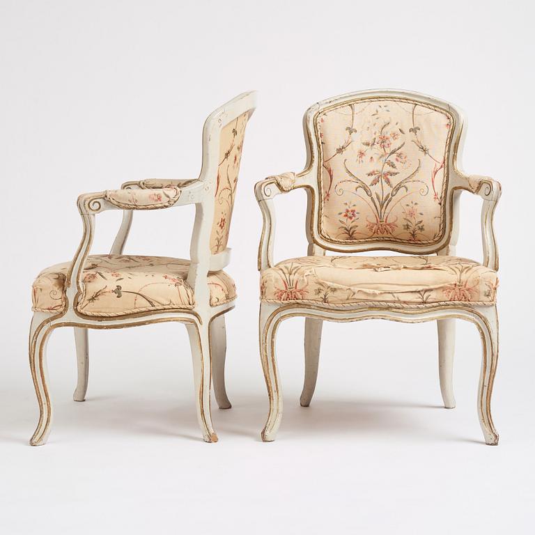 A pair of Swedish rococo armchairs, mid 18th century.