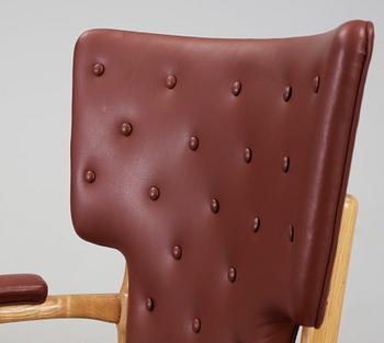 A Gunnar Asplund hickory wood and brown leather armchair, Gothenburg  ca 1935.