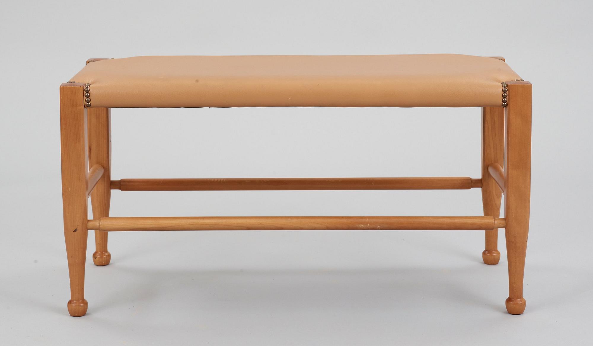 A Josef Frank mahogany and brown leather bench, Svenskt Tenn, model 2009.