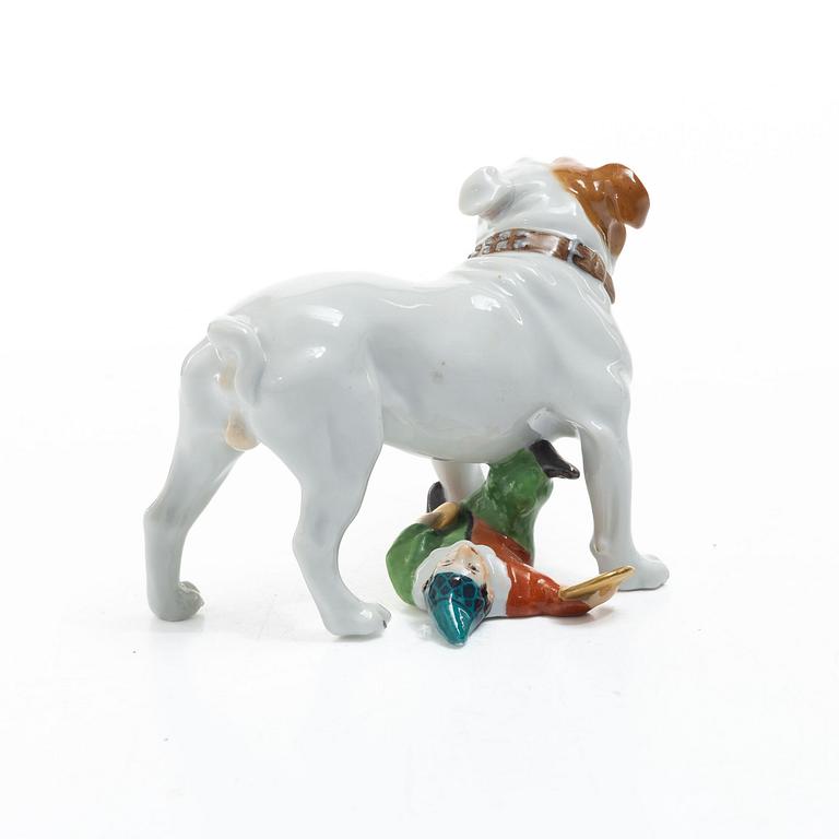 Meissen, A porcelain "Bulldogge mit Kasperle" figurine, 20th century.