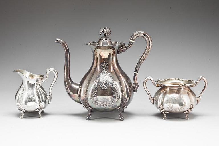 KAFFESERVIS, silver, 3 delar. GAB, Stockholm, 1953. Vikt ca 1292 g.