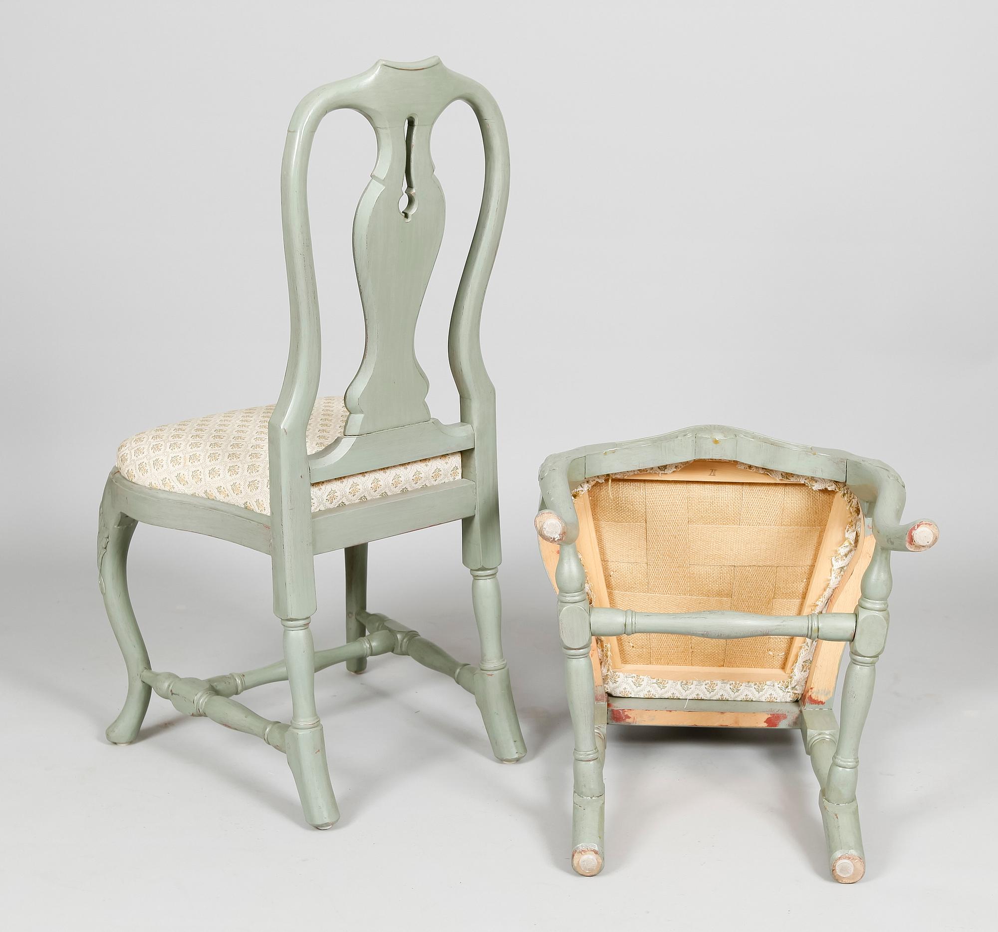 MATSALSMÖBEL, 11 delar, rokokostil, 1800-/1900-tal.