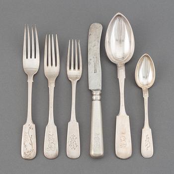 36 pieces silver cutlery, including Moscow 1894-95.