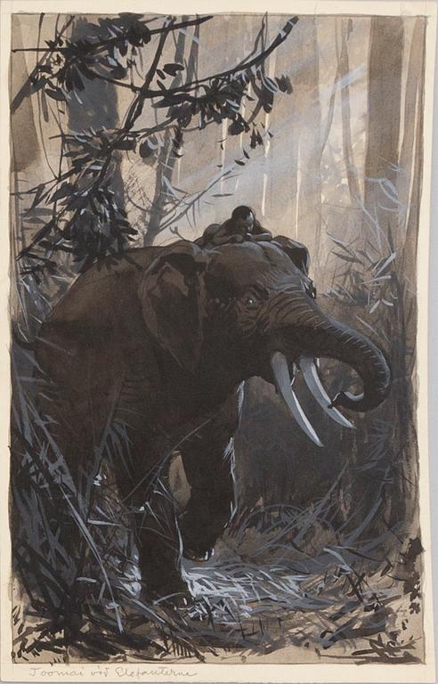 DAVID LJUNGDAHL, eight original ink illustrations from the 1915 edition of 'The Jungle Book' in Swedish.