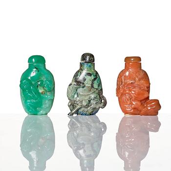 A set of six Chinese sculpted snuff bottles, 20th Century.