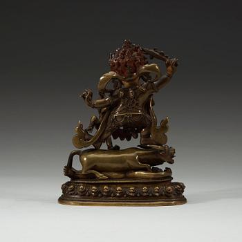 A Mongolian bronze figure of a Dharmapala, early 19th century.