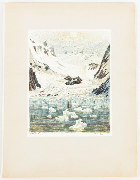 Roland Svensson, Arktiskt land” ( The Arctic ) portfolio with five lithographs, signed and numbered. 1958.