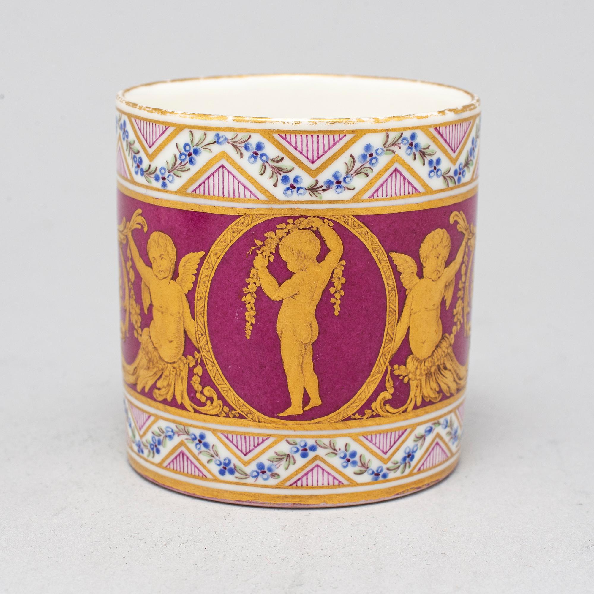 A French cup and saucer, 19th century, with a Sevre like mark.
