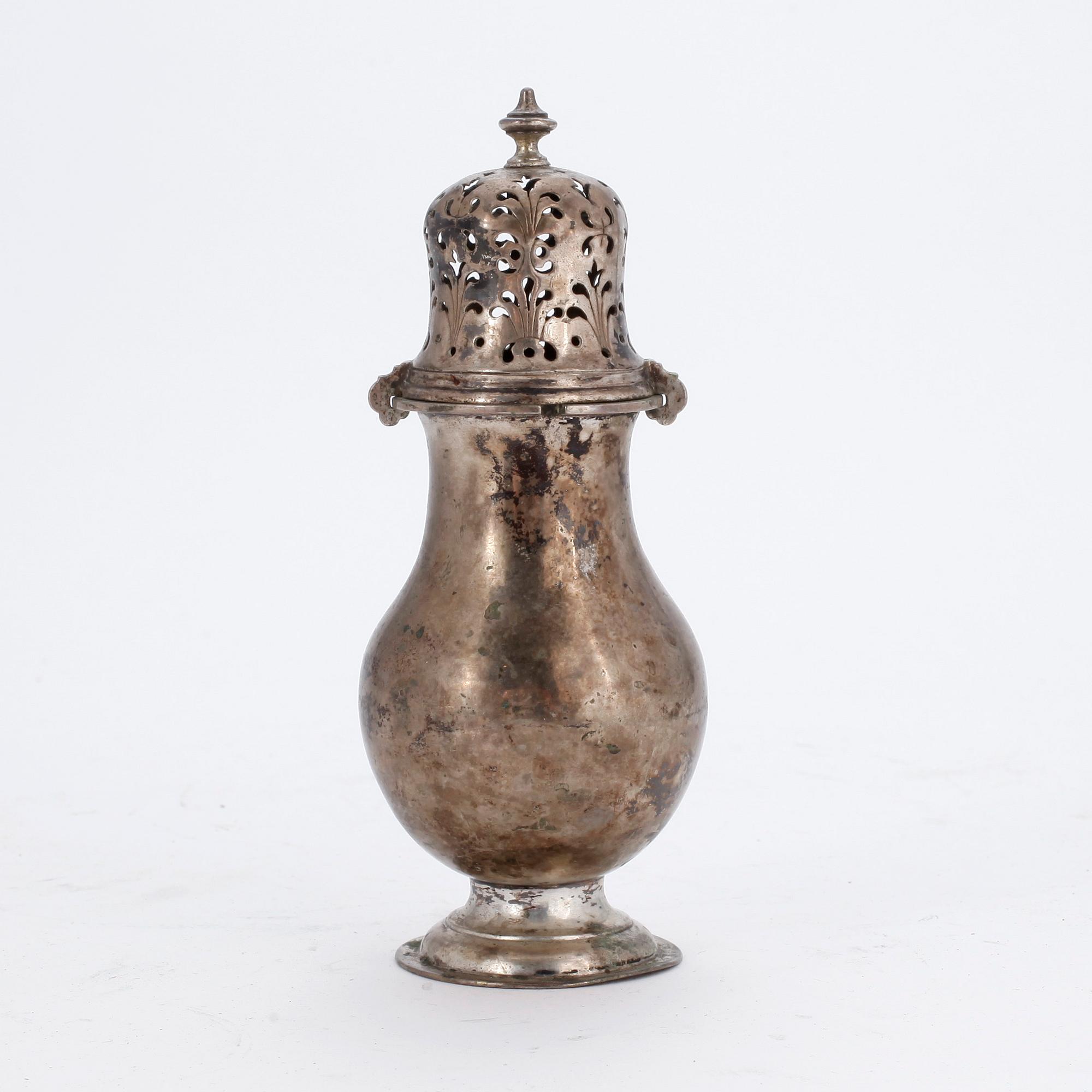 SOCKERRUSKA, silver, otydliga stämplar, 1900-tal. Vikt 15 g.