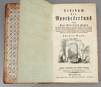 BÖCKER OM MEDICIN, 4 st, bla Lehrbuch der Apothekerkunst av Karl Gottfried Hagen, vol 2, Königsberg 1797.