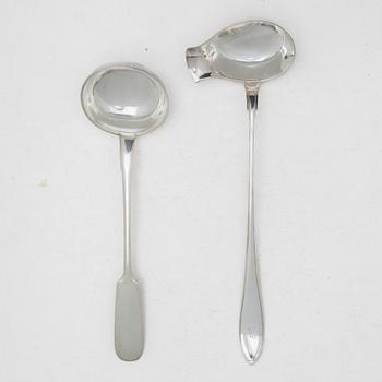 Two silver soup ladles, including Russia 1898-1903.