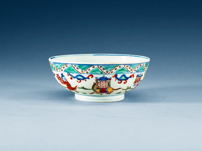 SKÅL, porslin. Ming dynastin, med Wanlis sex karaktärers märke och period (1573-1613).