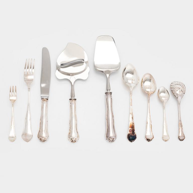 A 59-piece silver 'Chippendale' cutlery set, 20th century. Various Finnish manufacturers.
