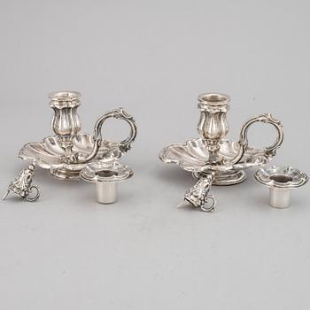 A pair of silver night light holders, Gustaf Möllenborg, Stockholm 1864.