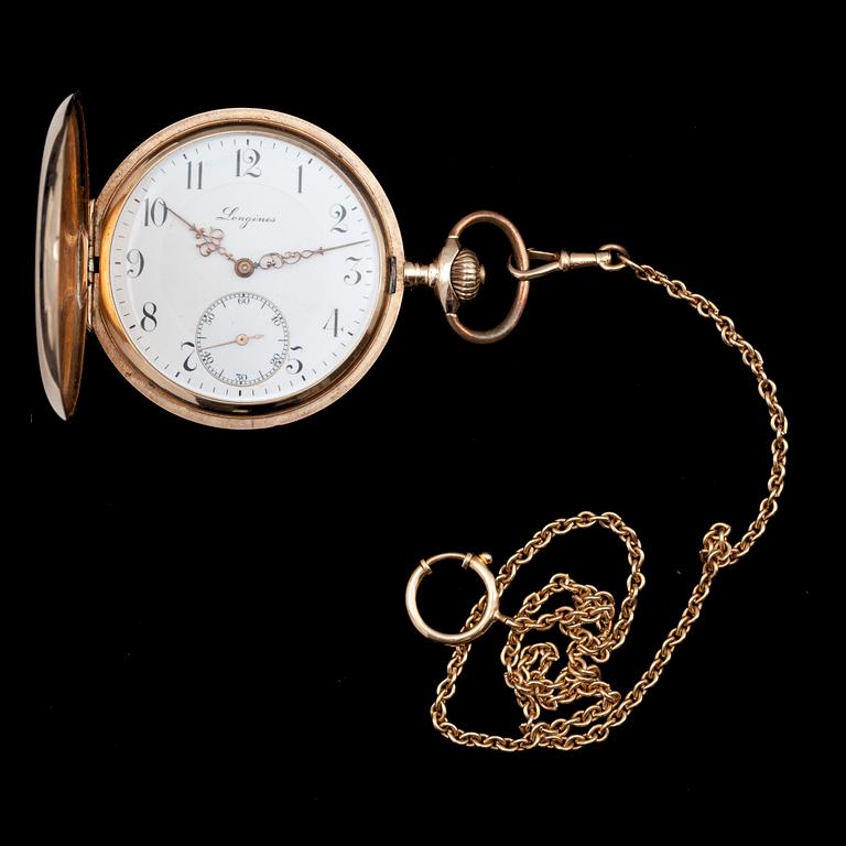 FICKUR, savonett, Longines, 14 K med ankarlänk, 18 K, 1900-talets första hälft. Länkens vikt 13 g.