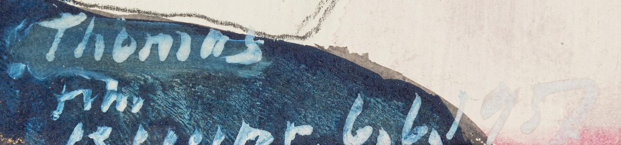 Roland Kempe, gouache på pannå, signerad och daterad  1957.
