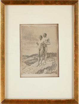 Anders Zorn · ANDERS ZORN, etsning, signerad. "De två". 1916.