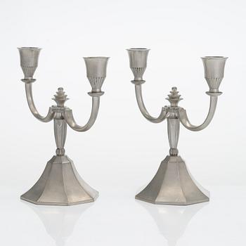 Just Andersen, A pair of danish pewter candelabra.