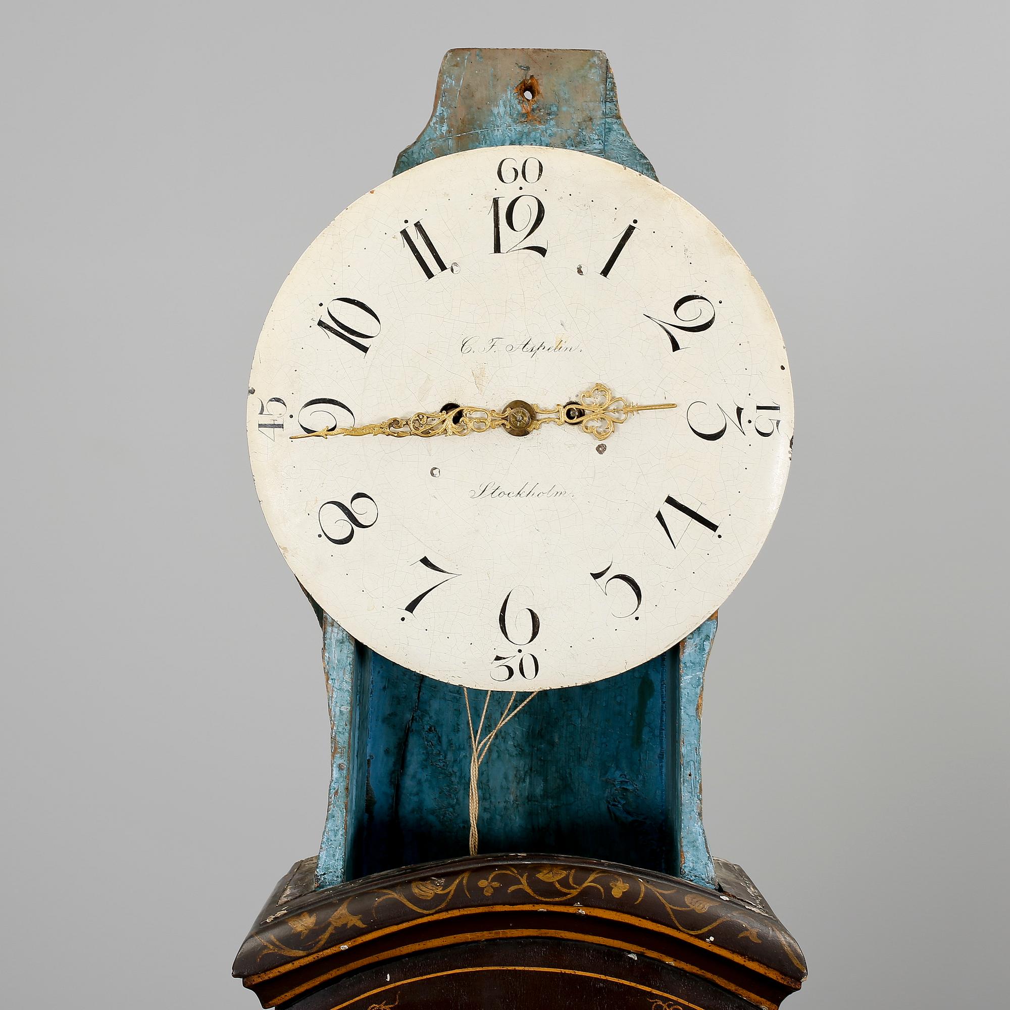 GOLVUR, rokoko, 1700-tal. Urverket av C.F Aspelin, Stockholm (Carl Fredrik Aspelin, 1815-1866).