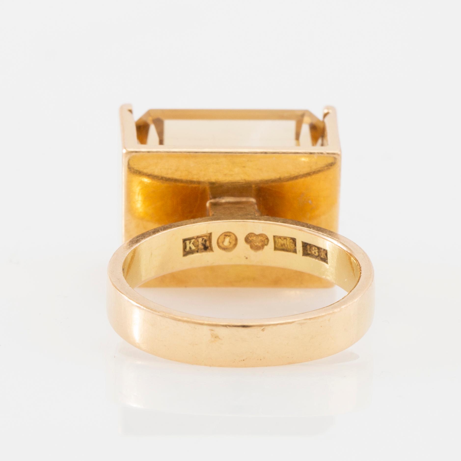 Ring 18K gold with a step-cut citrine, Åke Stavenow Stockholm 1962.