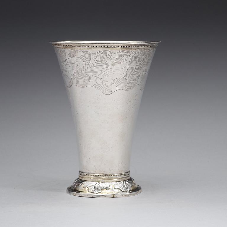 A Swedish 18th century parcel-gilt beaker, marks of Petter Julin, Köping 1761.