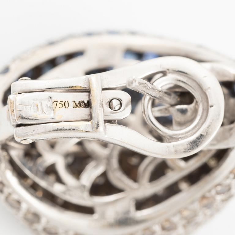 Earrings, a pair, 18K white gold with sapphires and diamonds.
