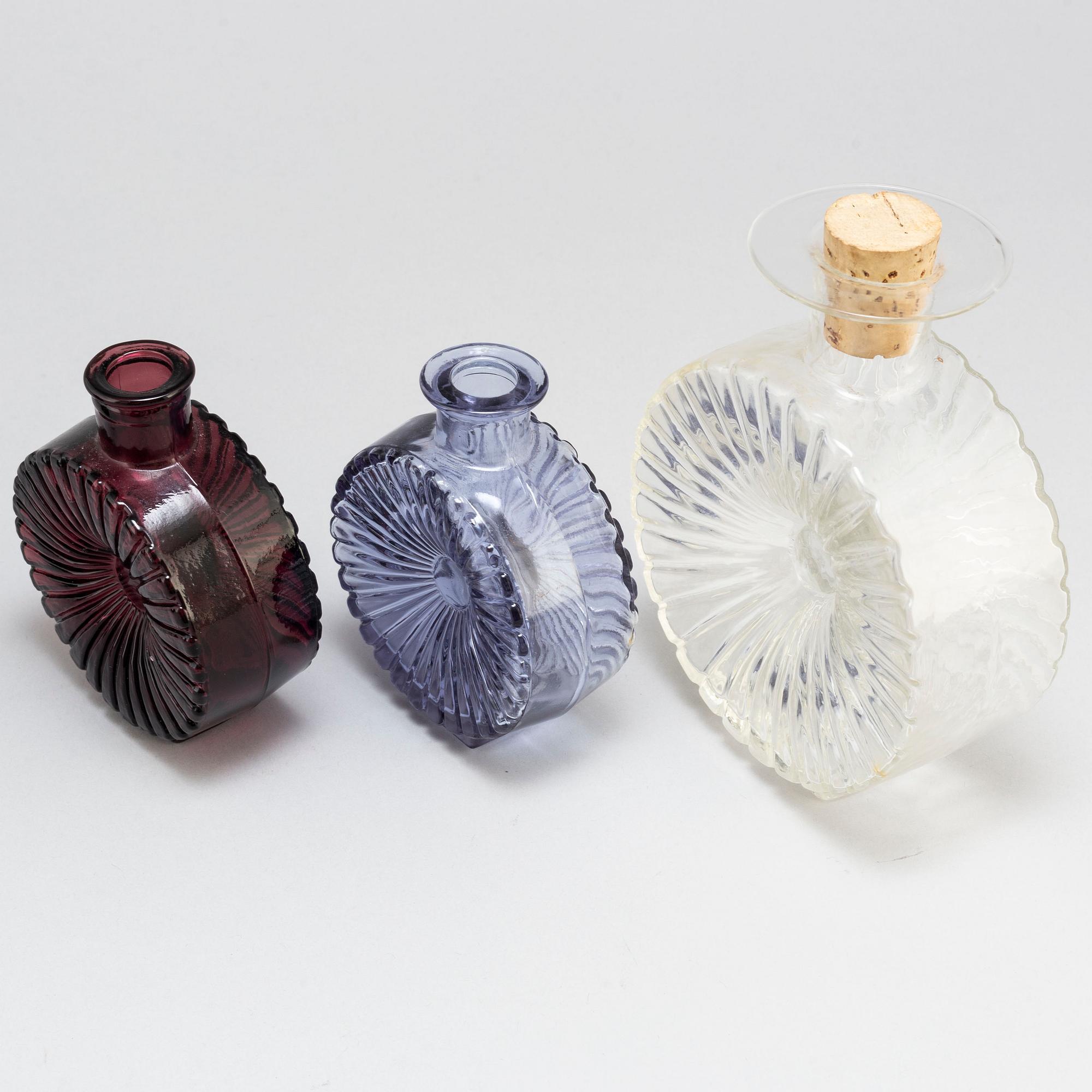 HELENA TYNELL, flaskor, 5 st, glas, "Solflaskan" Riihimäen Lasi Oy, Finland.