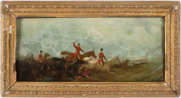 OKÄND KONSTNÄR, 2 st, olja på pannå, den ena otydligt signerad, England, 1800-tal.