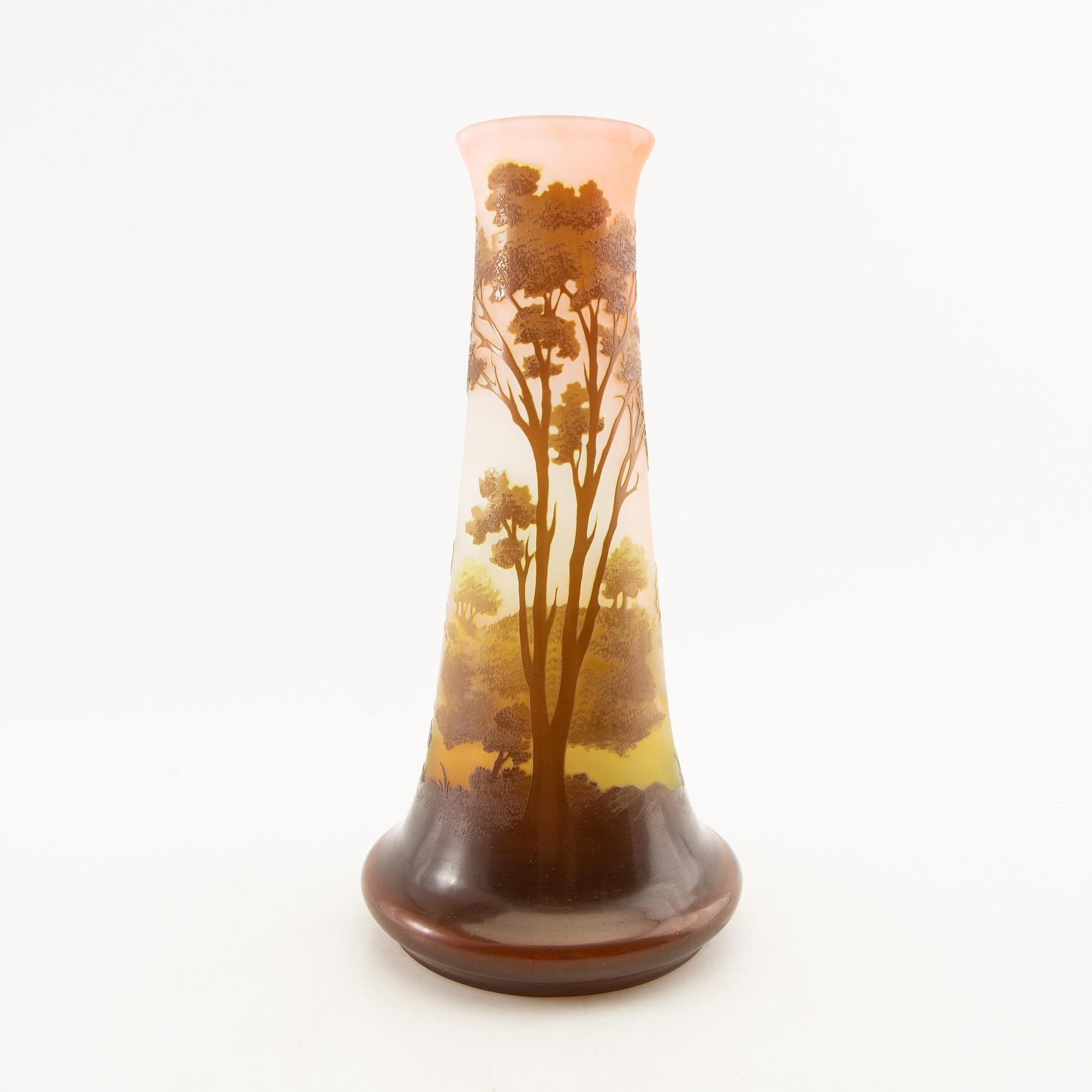 Emile Gallé, vase, glass, Art Nouveau early 20th century, Nancy, France.