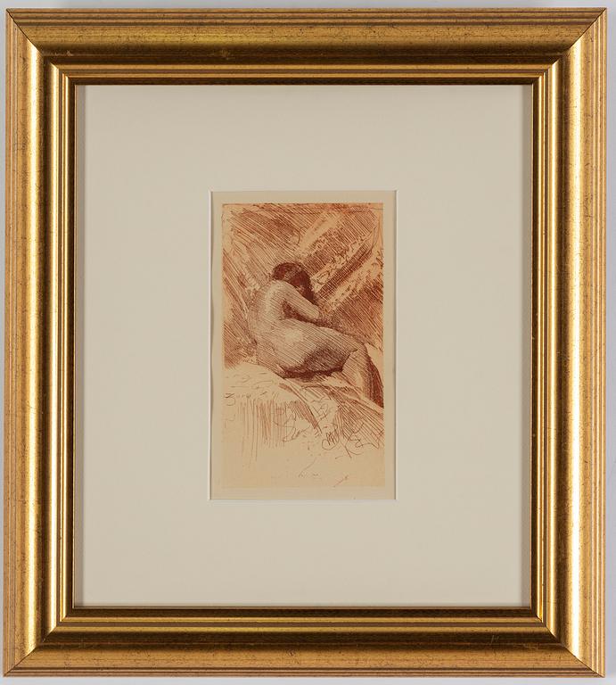 ANDERS, ZORN, Etsning. "Modellstudie". Utförd 1884.