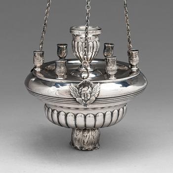 A Russian oil lamp in silver, maker's mark Jevstafij Silantiev, Saint Petersburg, 1839.