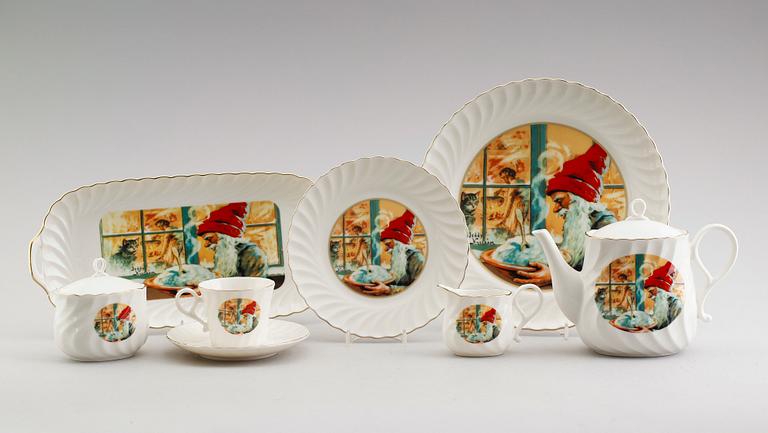 KAFFESERVIS, 29 delar, porslin, Jenny Nyström, Kalmar Länsmuseum.