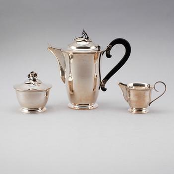KAFFESERVIS, 3 delar, silver, Bransch, Stockholm 1947. Vikt ca 772 gram.