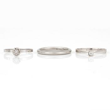 RINGAR, 3 st, med åttkantslipade diamanter, totalt ca 0,015 ct.