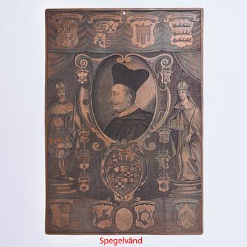 GRAVERAD KOPPARPLÅT, 1600-tal. Pierre de Loisy II (1619-1670). Porträtt av Roman Giel von Gielsberg (1612-1673).