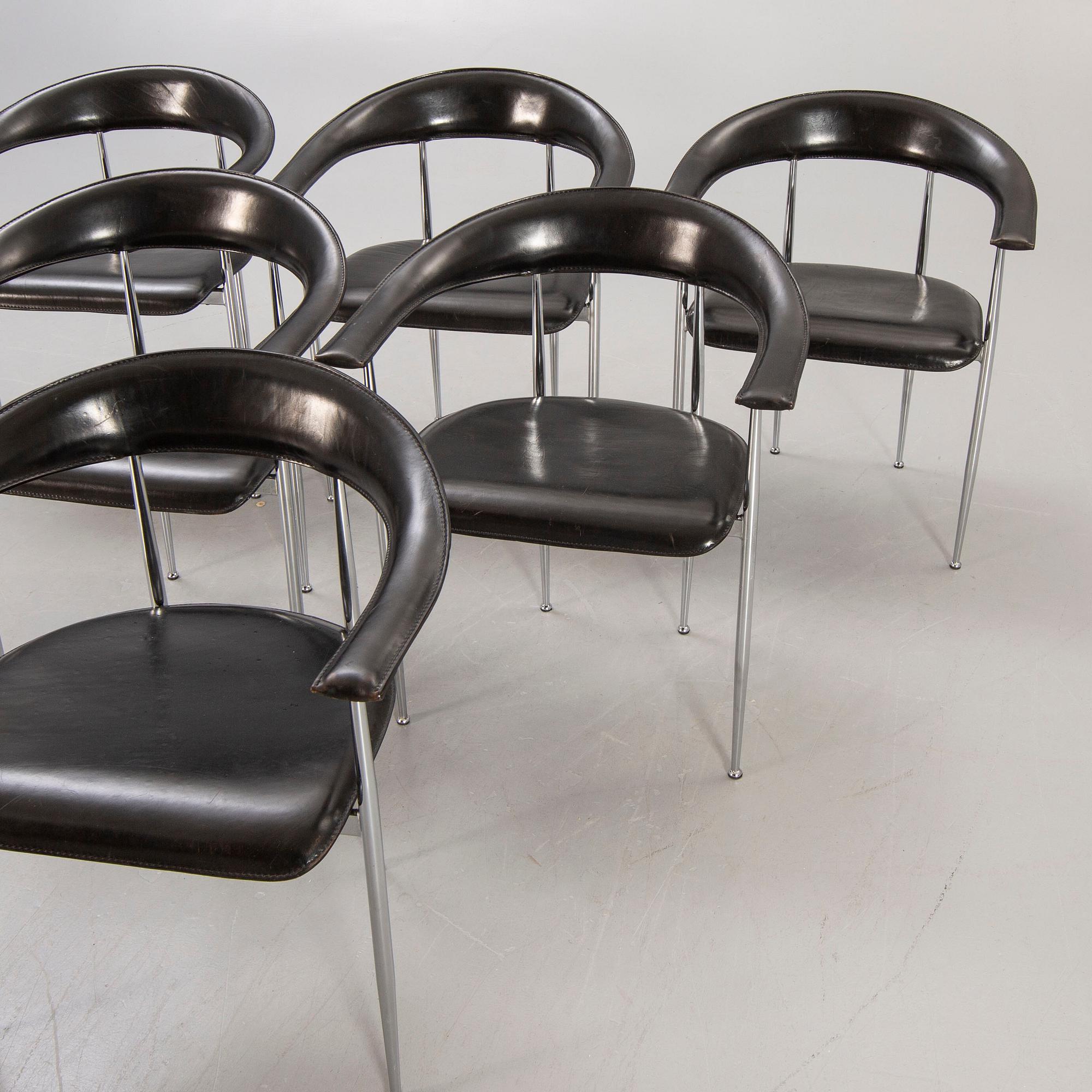 Giancarlo Vegni & Gianfranco Gualtierotti, a set of six armchairs for Fasem in the latter part of the 20th century.