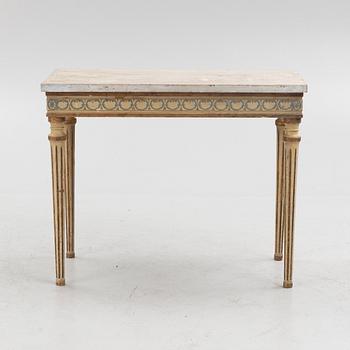 A late Gustavian white-painted and gilt console table, late 18th century.