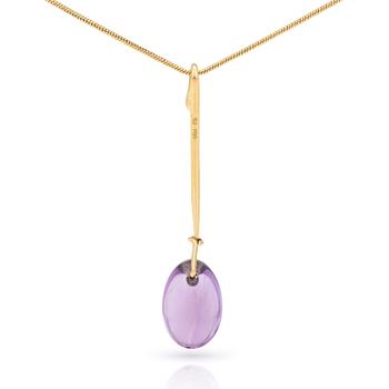 GEORG JENSEN, 'Dew drop', pendant designed by Vivianna Torun Bülow-Hübe  with an amethyst drop and chain.