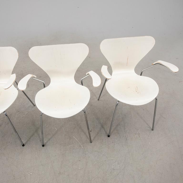 Arne Jacobsen, a set of four  "Sjuan" armchairs from Fritz Hansen Denmark.