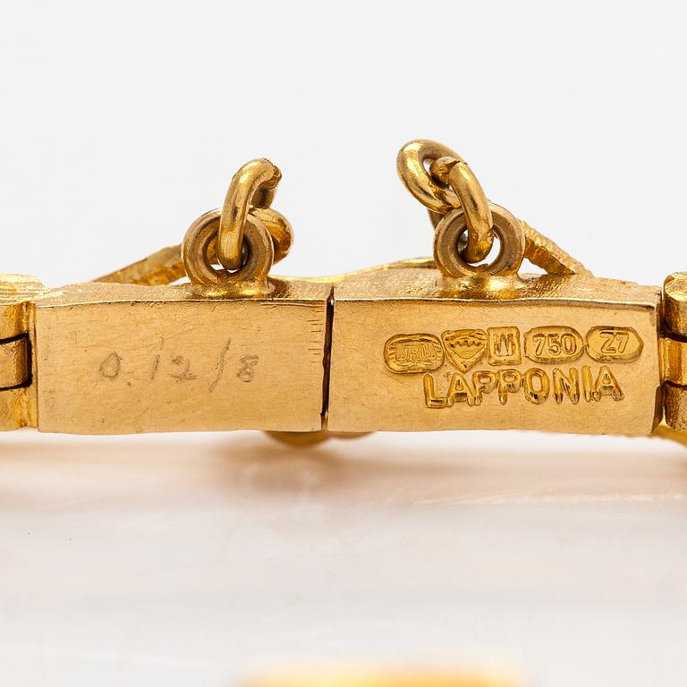Björn Weckström, Armband "Diamantetapper", 18K guld och diamanater ca 0.12 ct tot. Lapponia 1977.