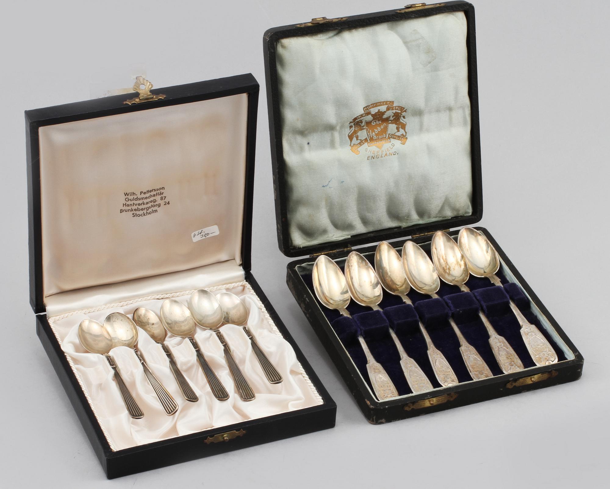 KAFFESKEDAR, 24 st, silver, Sverige, Ryssland och importstämplat, 1800- och 1900-tal, vikt 287 g.