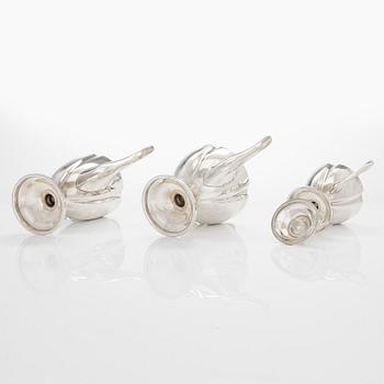 Kaffe- och teservis, 5 delar, silver, på försilvrad bricka, USA, sannolikt 1930-tal.