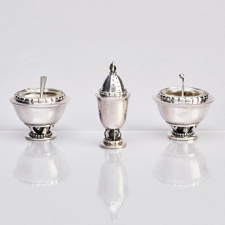 Georg Jensen, spice set, 3 pieces, silver, Copenhagen 1915-1927.