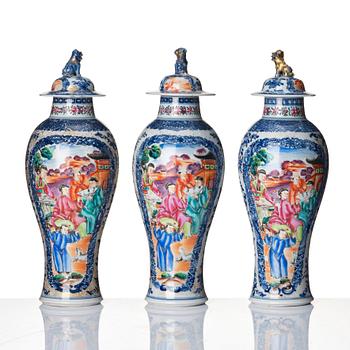 A set of three famille rose vases with covers, Qing dynasty, Qianlong (1736-95).