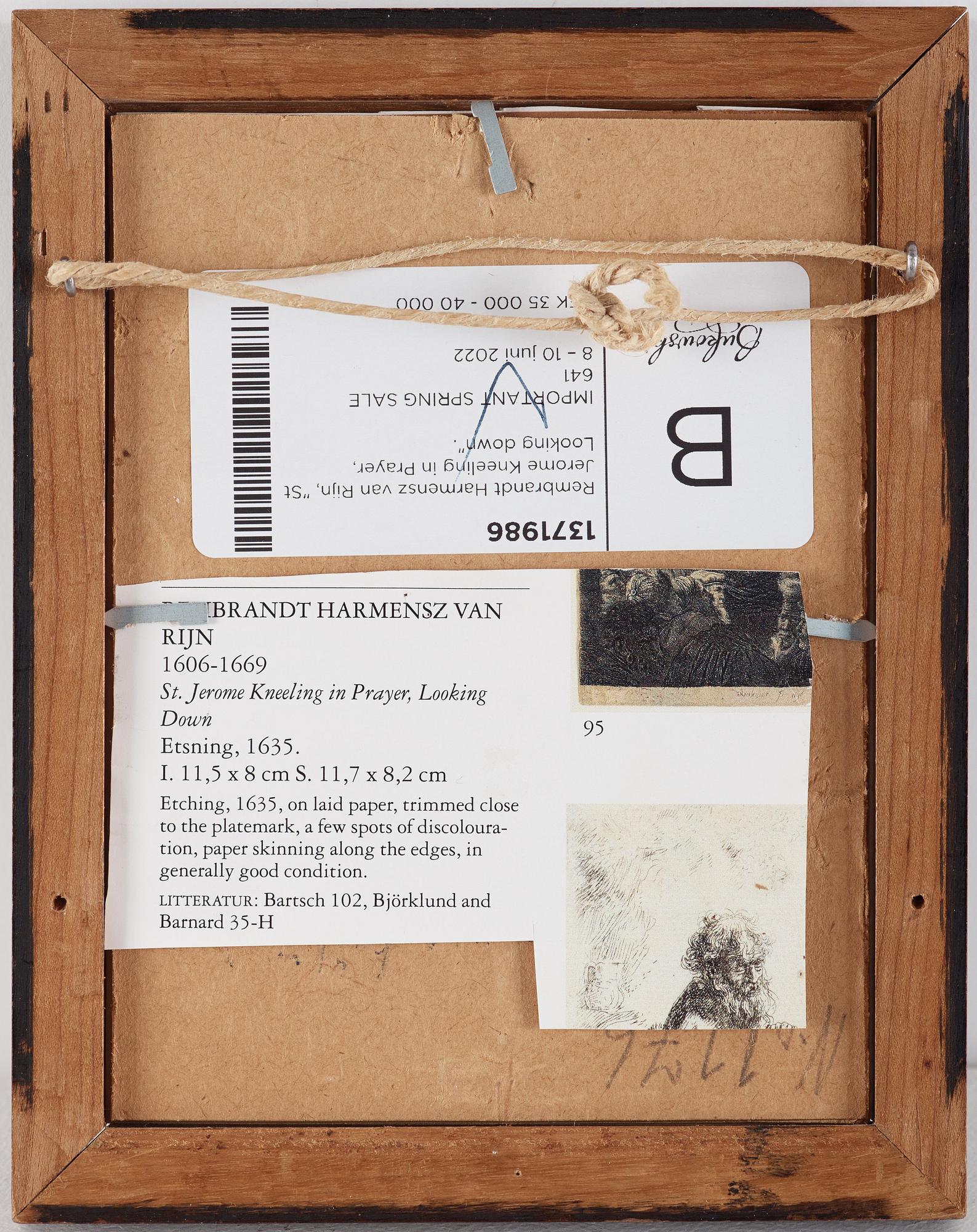 Rembrandt Harmensz van Rijn, "St Jerome Kneeling in Prayer, Looking down".