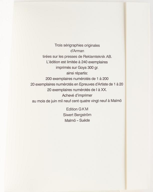 FERNANDEZ ARMAN, portfolia with 3 serigraphs in color, signed and numbered 180/200.