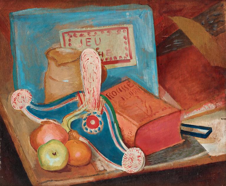 Isaac Grünewald, "Still life with toy hat" (Stilleben med leksakskask).