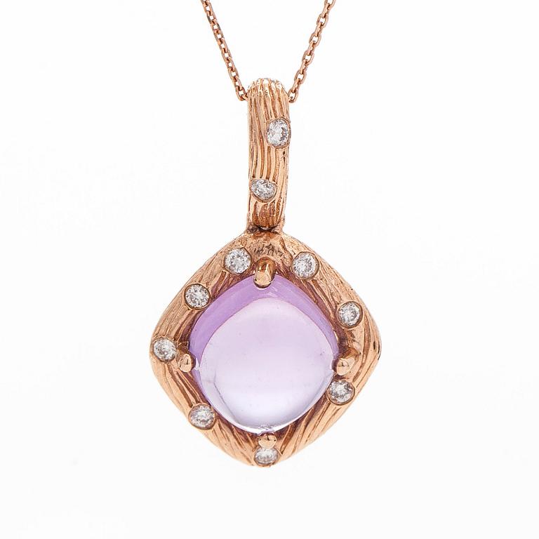 Halsband, 14K roséguld, ametist och diamanter.